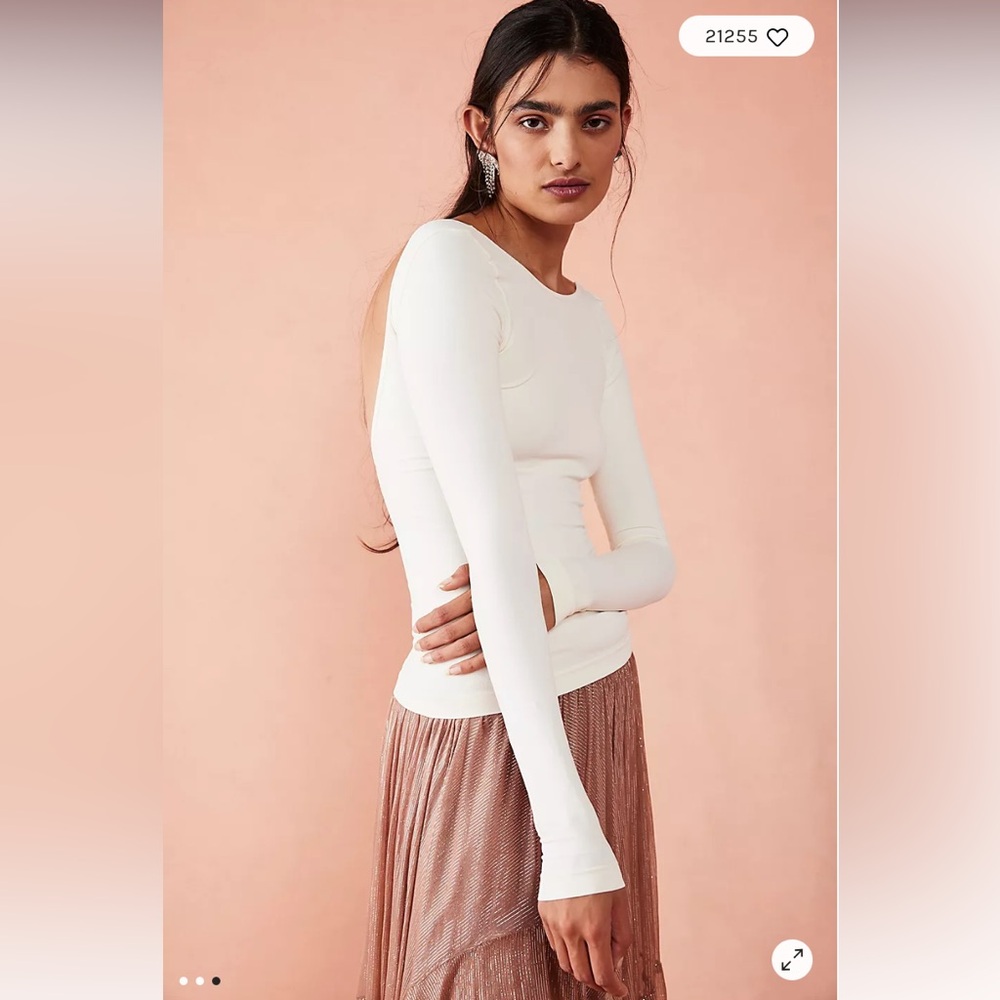 Free People Long Sleeve White Tee